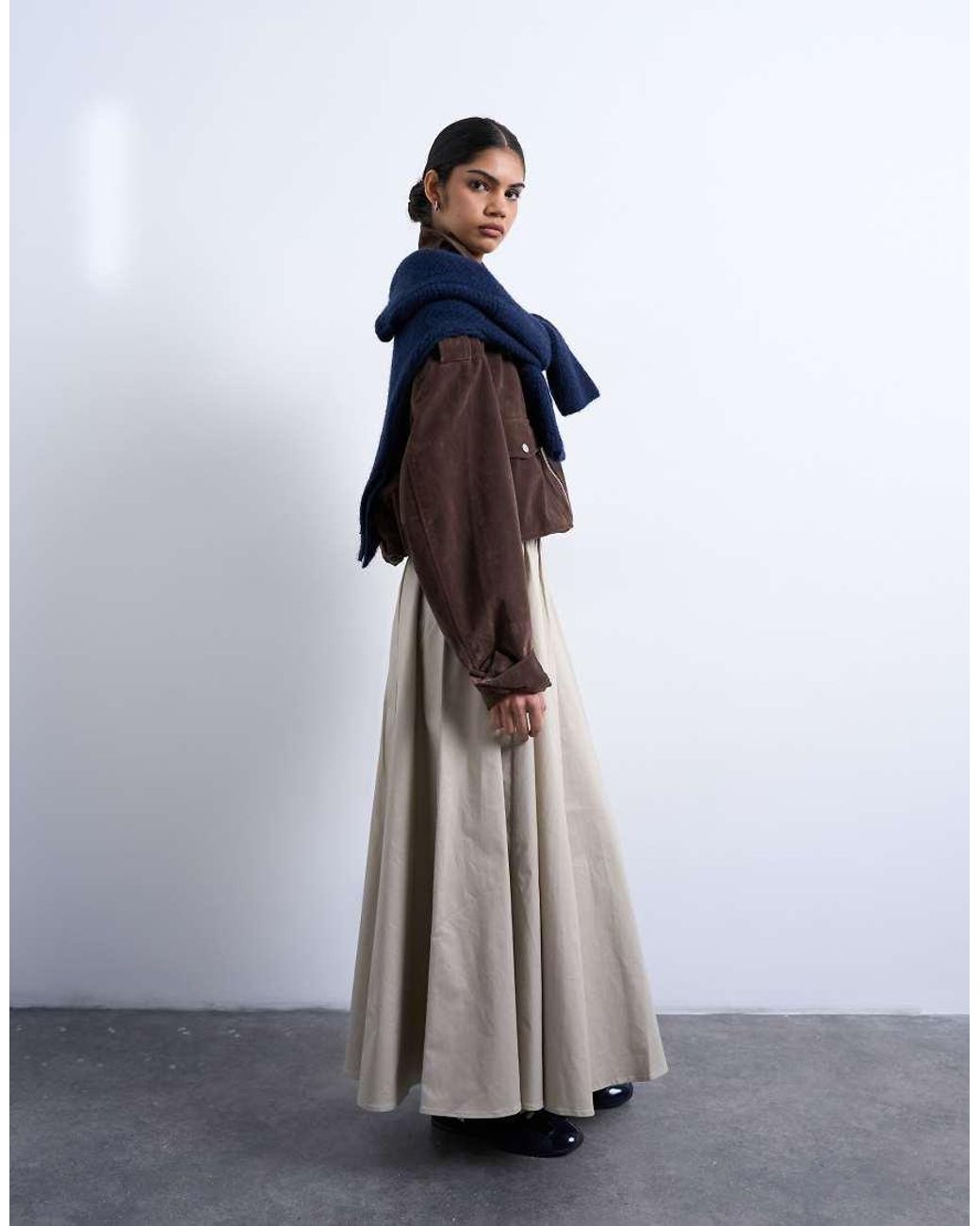 TOPSHOP Gray Heavy Twill Full Circle Midi Skirt
