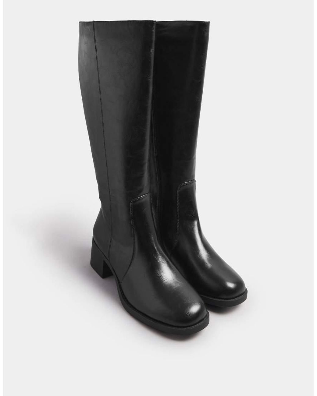 Yours Clothing Black Square Toe Knee High Boots