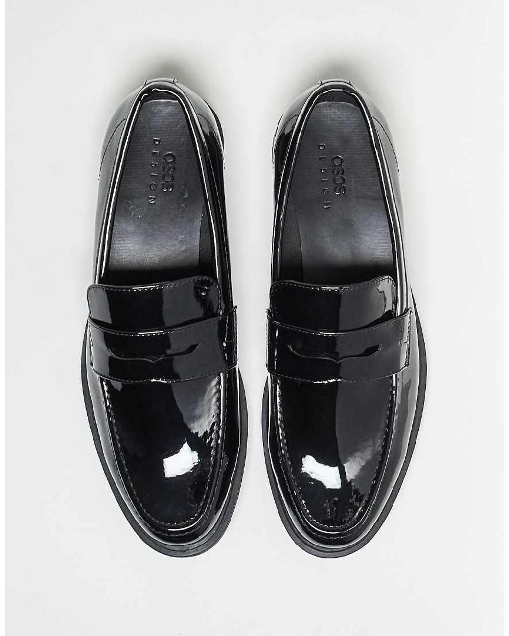 ASOS Black Patent Penny Loafers for men