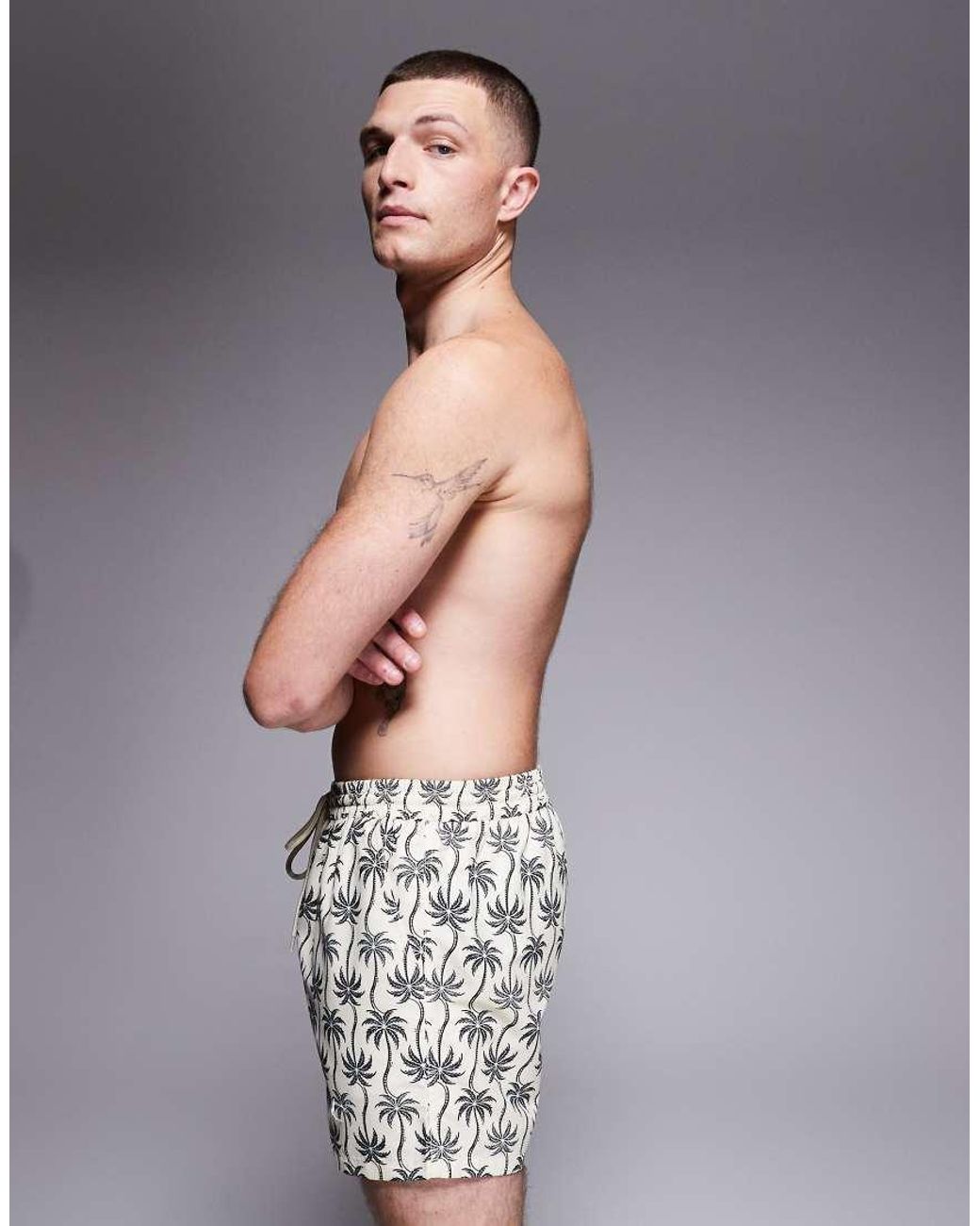 South Beach Gray Palm Print Swimshort for men
