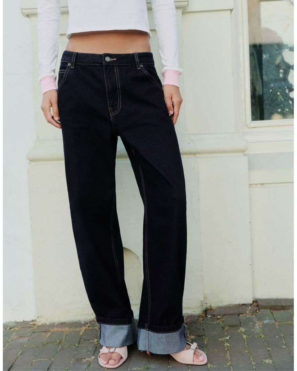Pull&Bear Gray Turn-up Hem Jeans