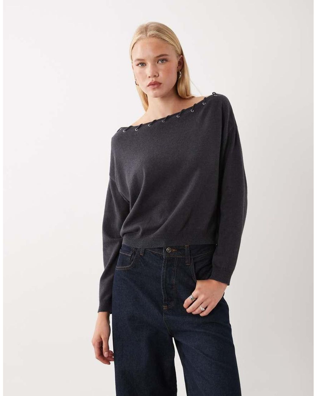 Mango Black Teen Stud Detail Off Shoulder Jumper
