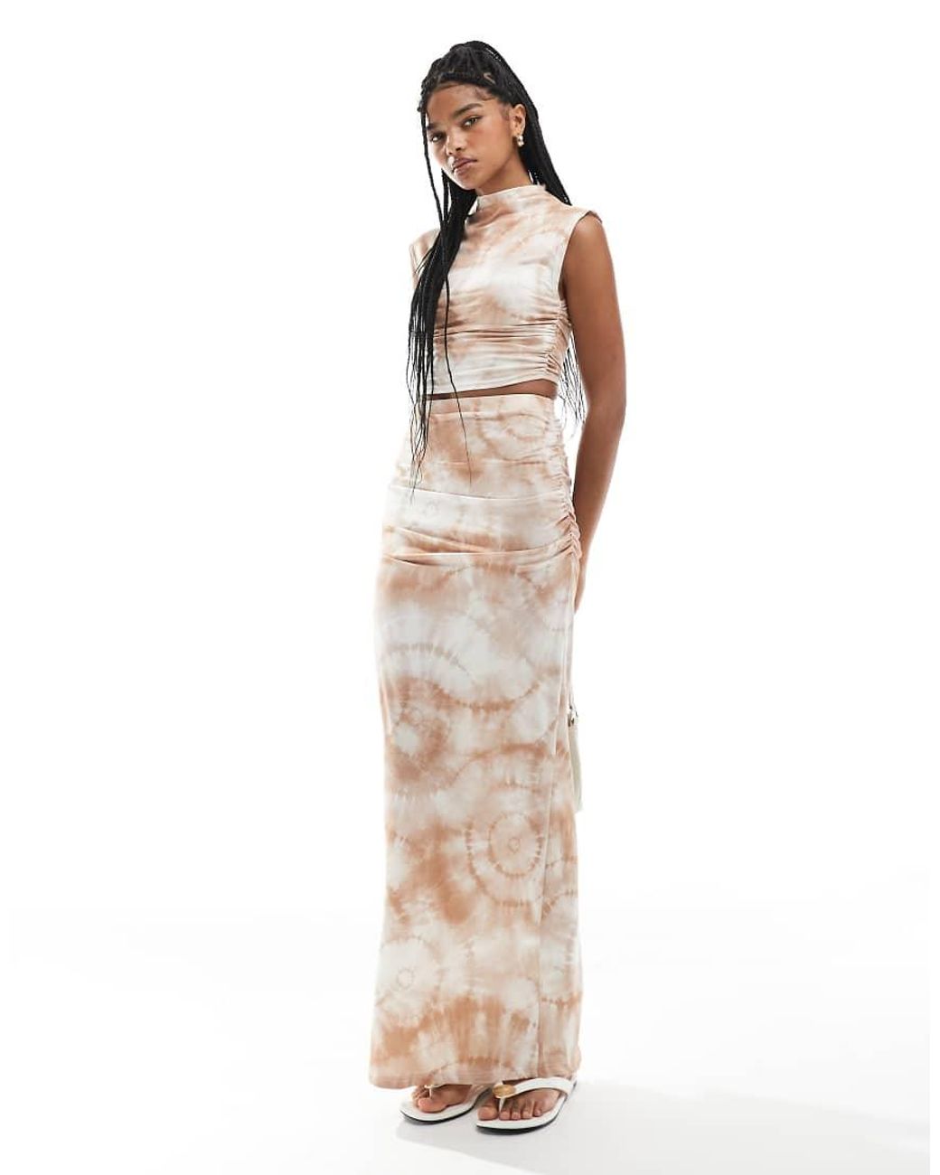 NARRATED White Ruched Boat Neck Top
