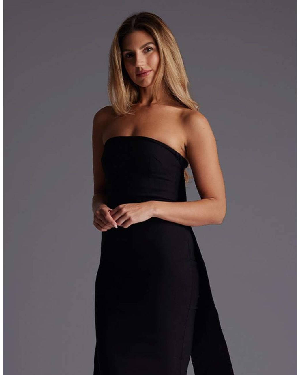 Vesper Black Strapless Drape Back Midaxi Dress