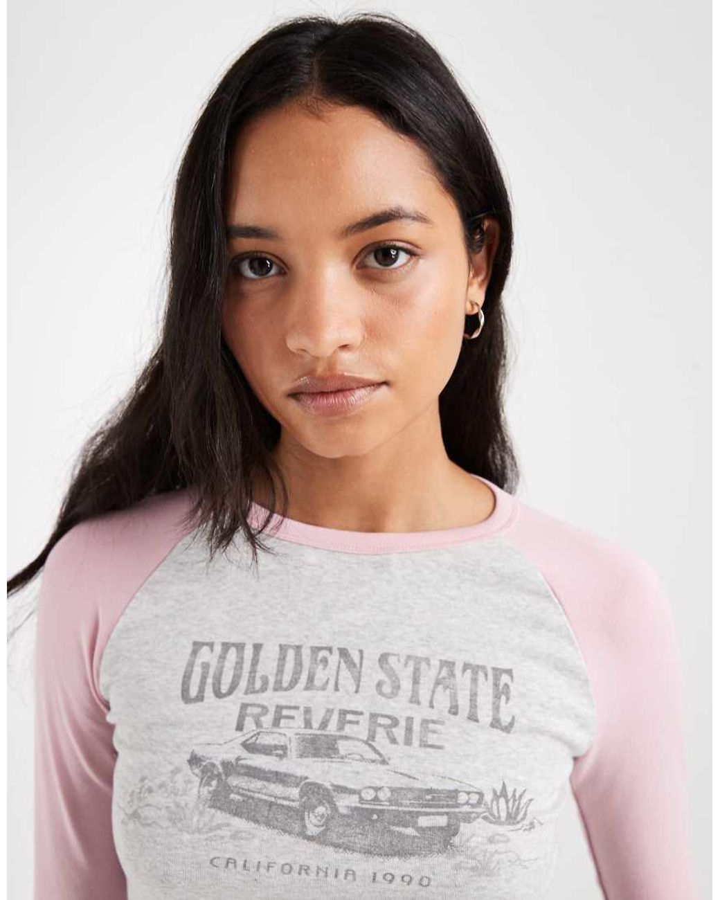 Hollister Gray Graphic Fitted Long Sleeve Raglan T-shirt