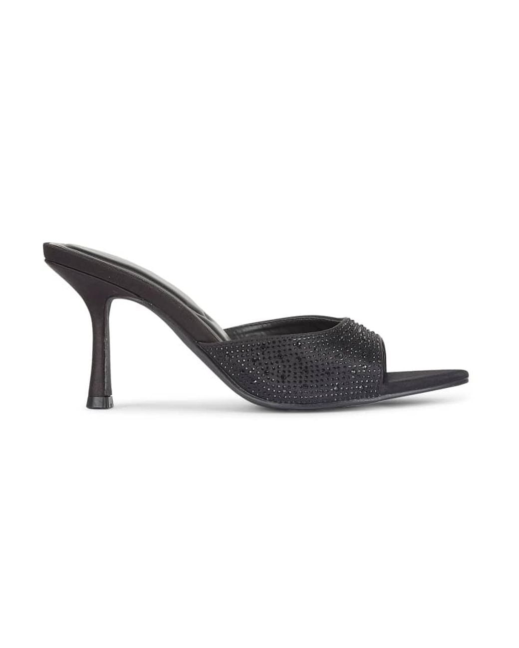 SEQWL Black Open Toe Slip-On High Heel Mule Sandals