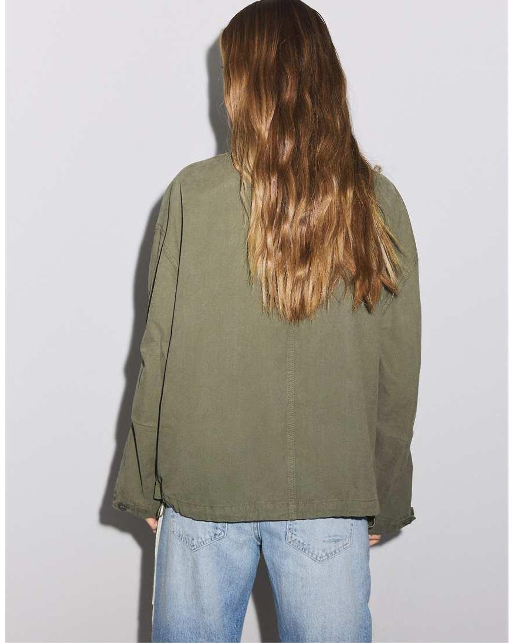Stradivarius Blue Cropped Oversize Jacket