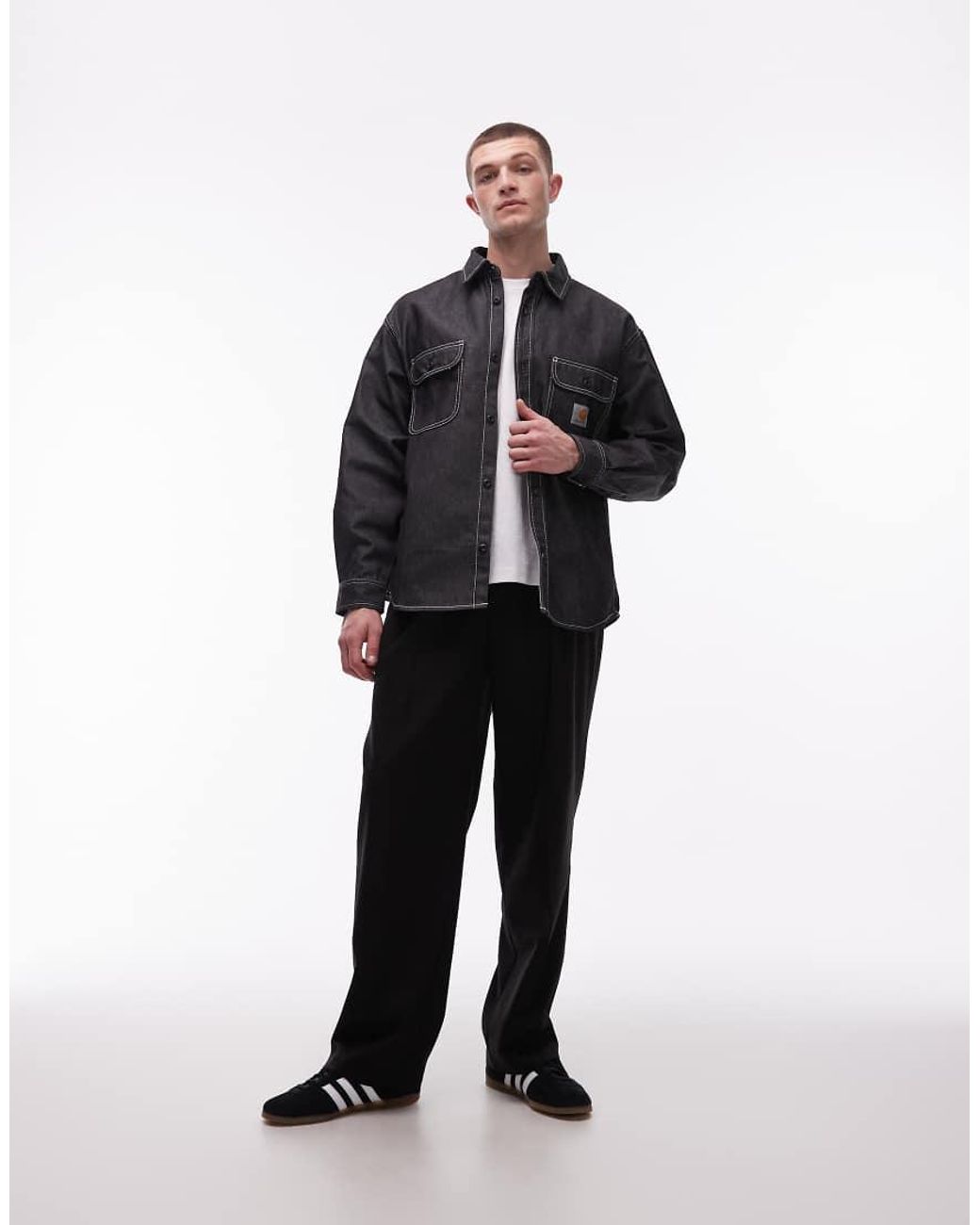 Carhartt Black Tigan Rigid Denim Shirt With Contrast Stitching for men