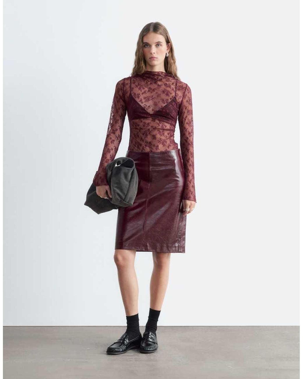 & Other Stories Red Long Sleeve Lace Top