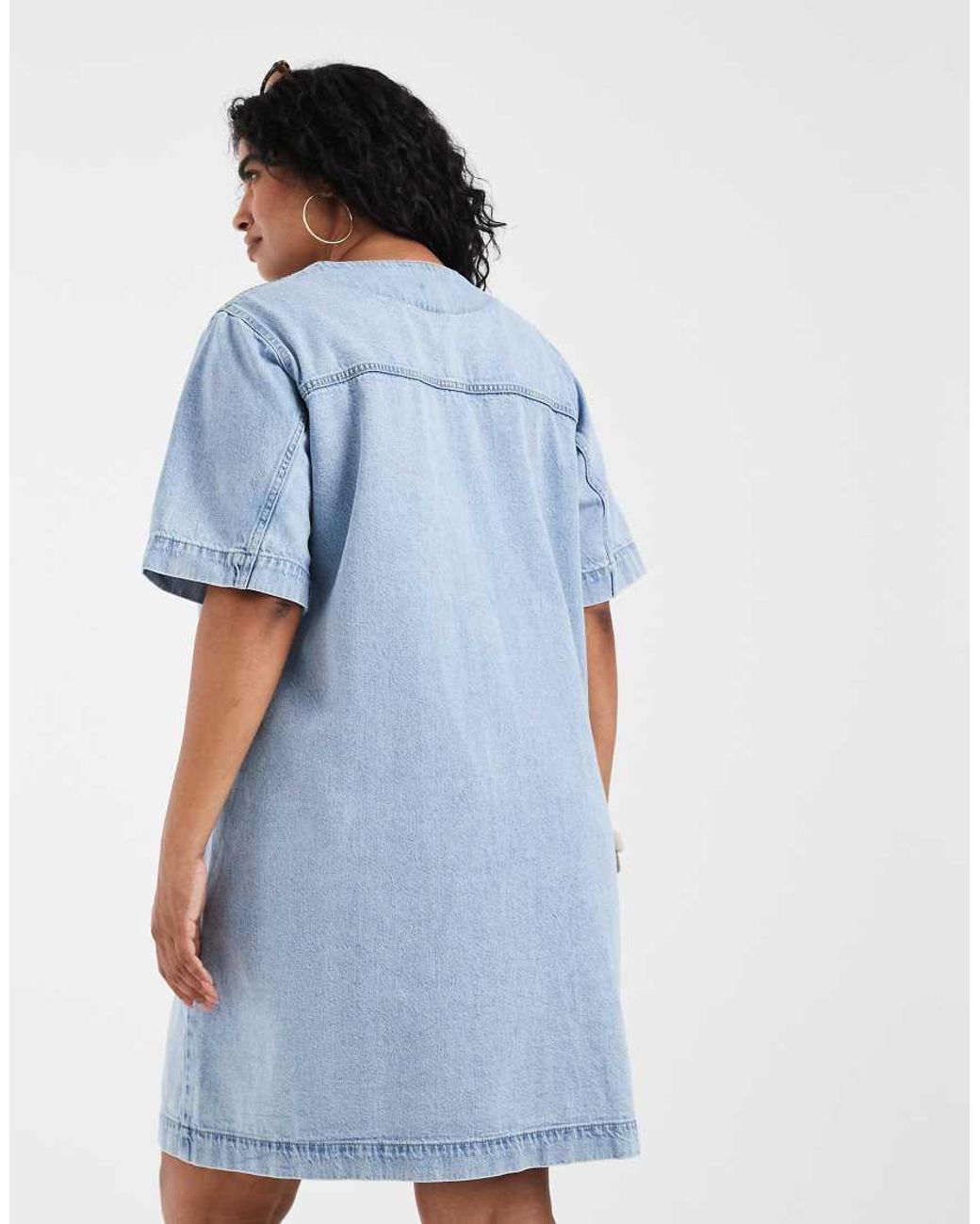Vero Moda Blue Short Sleeve Button Front Denim Mini Dress
