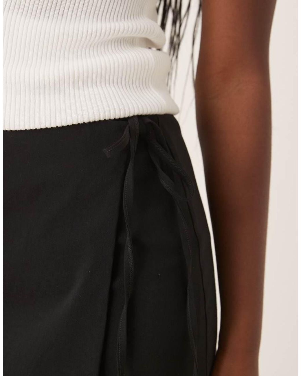ASOS Brown Mixed Fabric Mesh Trouser With Tie Side Skirt Overlay