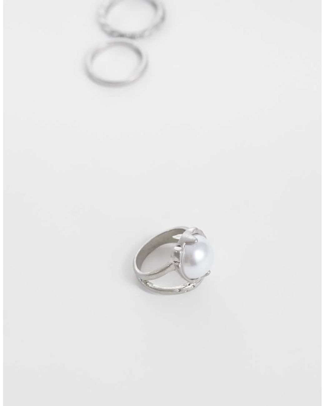 ASOS White 3 Pack Faux Pearl And Twisted Band Ring for men