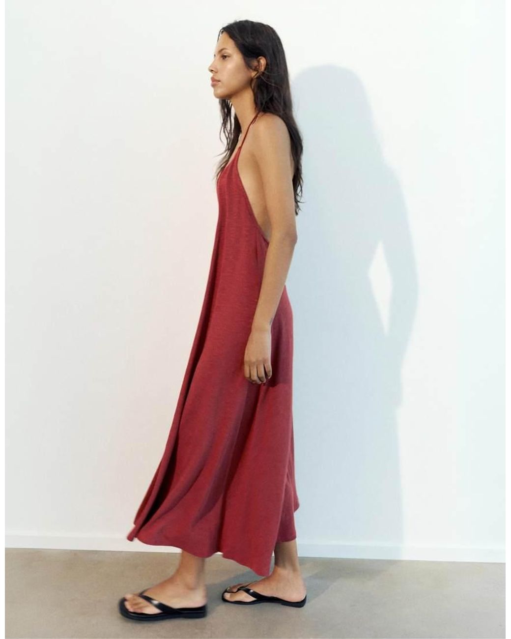 Pull&Bear Red Midi Dress With Back Straps