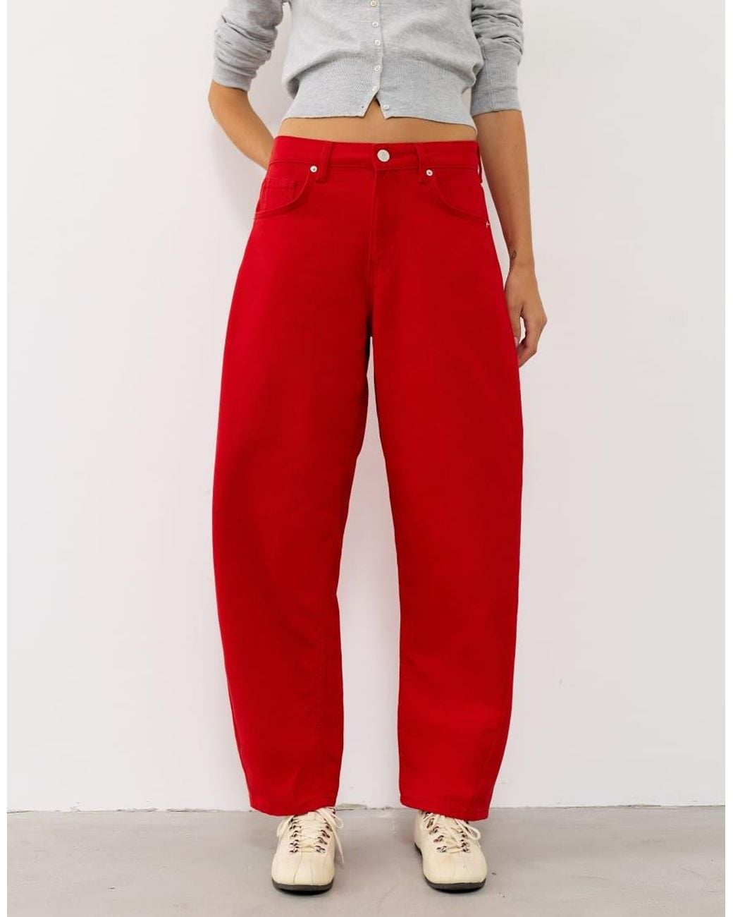 Pull&Bear Red Low-Rise Barrel Jeans