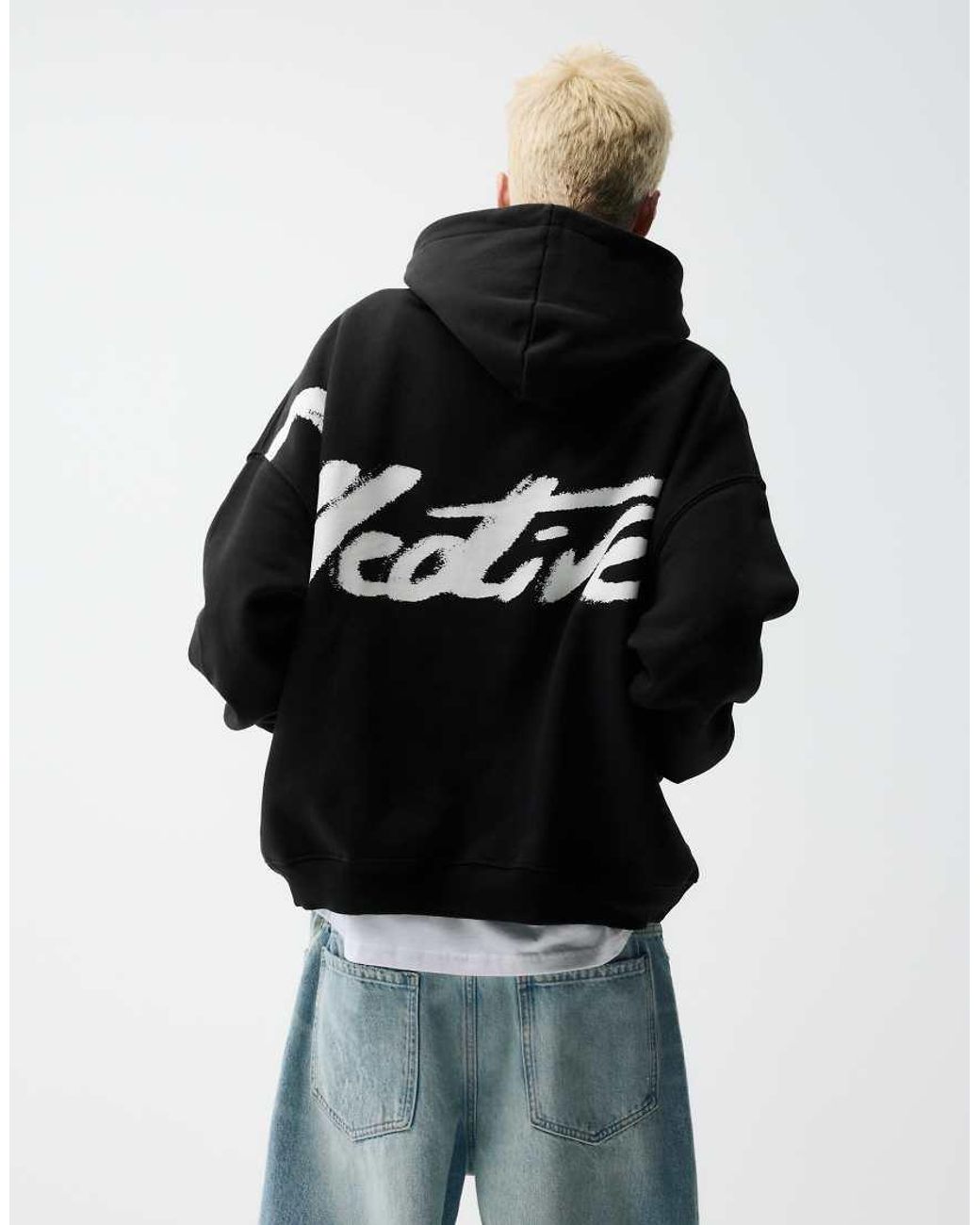 Pull&Bear Black Stwd Sweatshirt With Hood for men