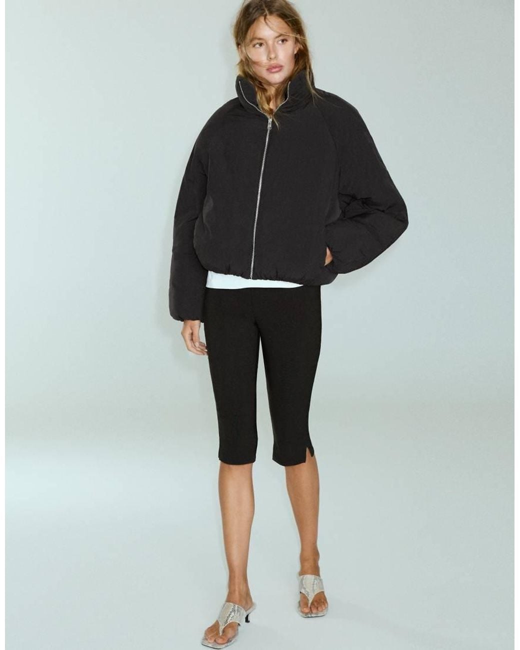 Pull&Bear Black Funnel Neck Puffer Jacket