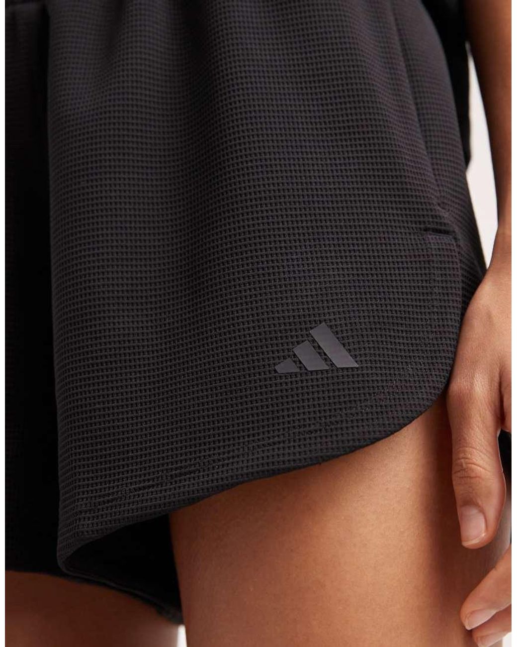 Adidas Originals Black Adidas Training Pacer Waffle Shorts With Side Zip Pockets
