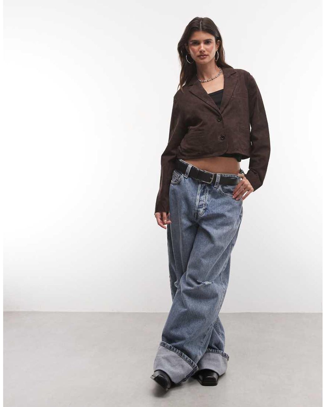 AllSaints Brown Apton Co-Ord Suede Leather Cropped Blazer