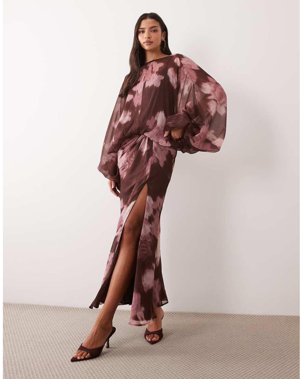 ASOS Multicolor Balloon Sleeve Blouson Waist Maxi Dress