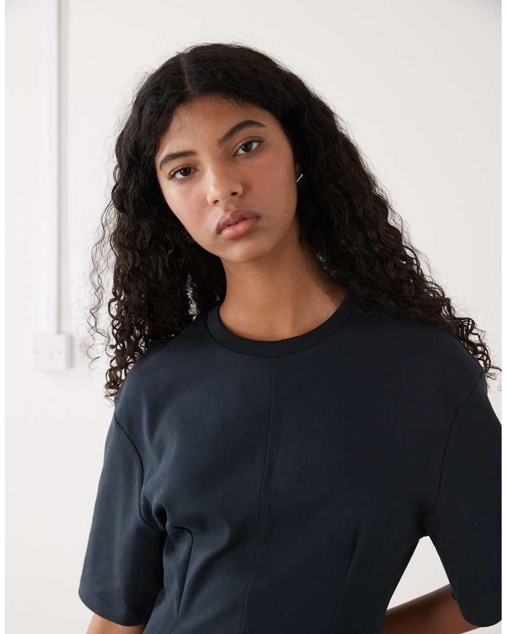 Monki Black Structured Cinched Waist T-shirt Mini Dress