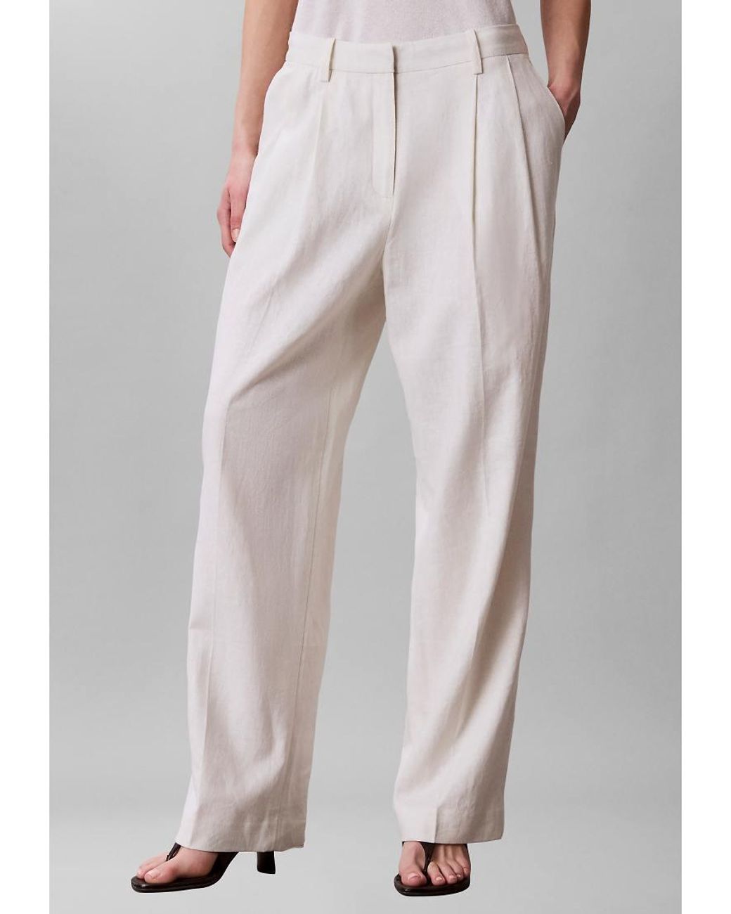 Calvin Klein Gray Linen Blend Wide Leg Trousers