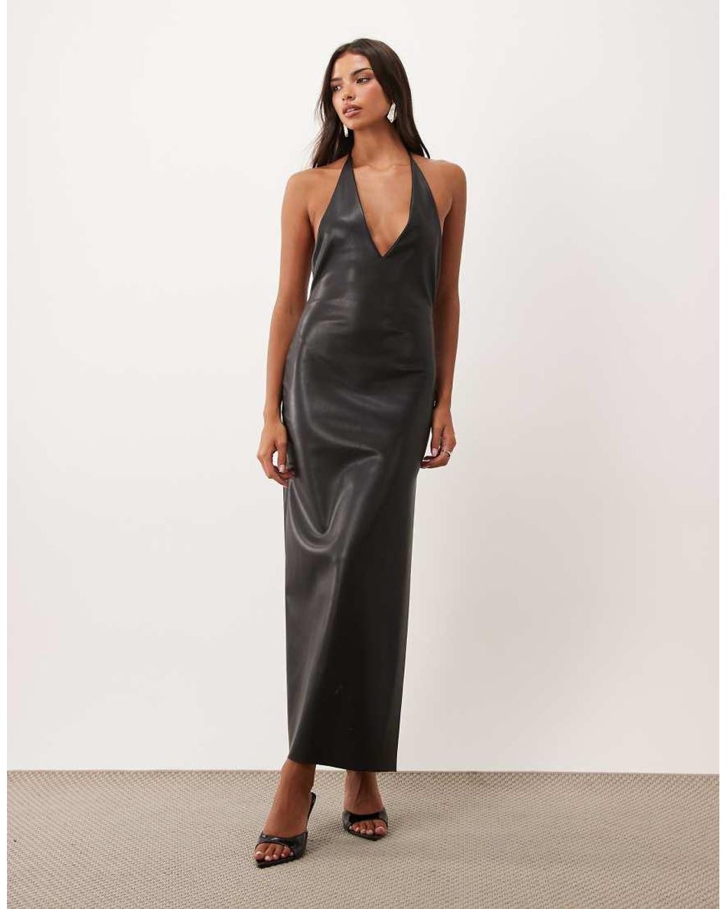 ASOS Natural Pu Deep Plunge Maxi Dress