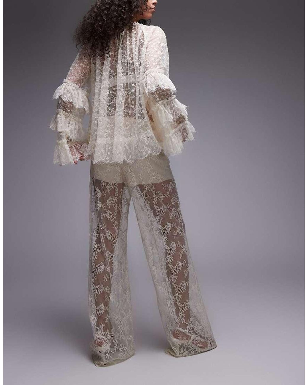 & Other Stories Gray Sheer Lace Trousers With Scallop Hem And Fitted Hotpants