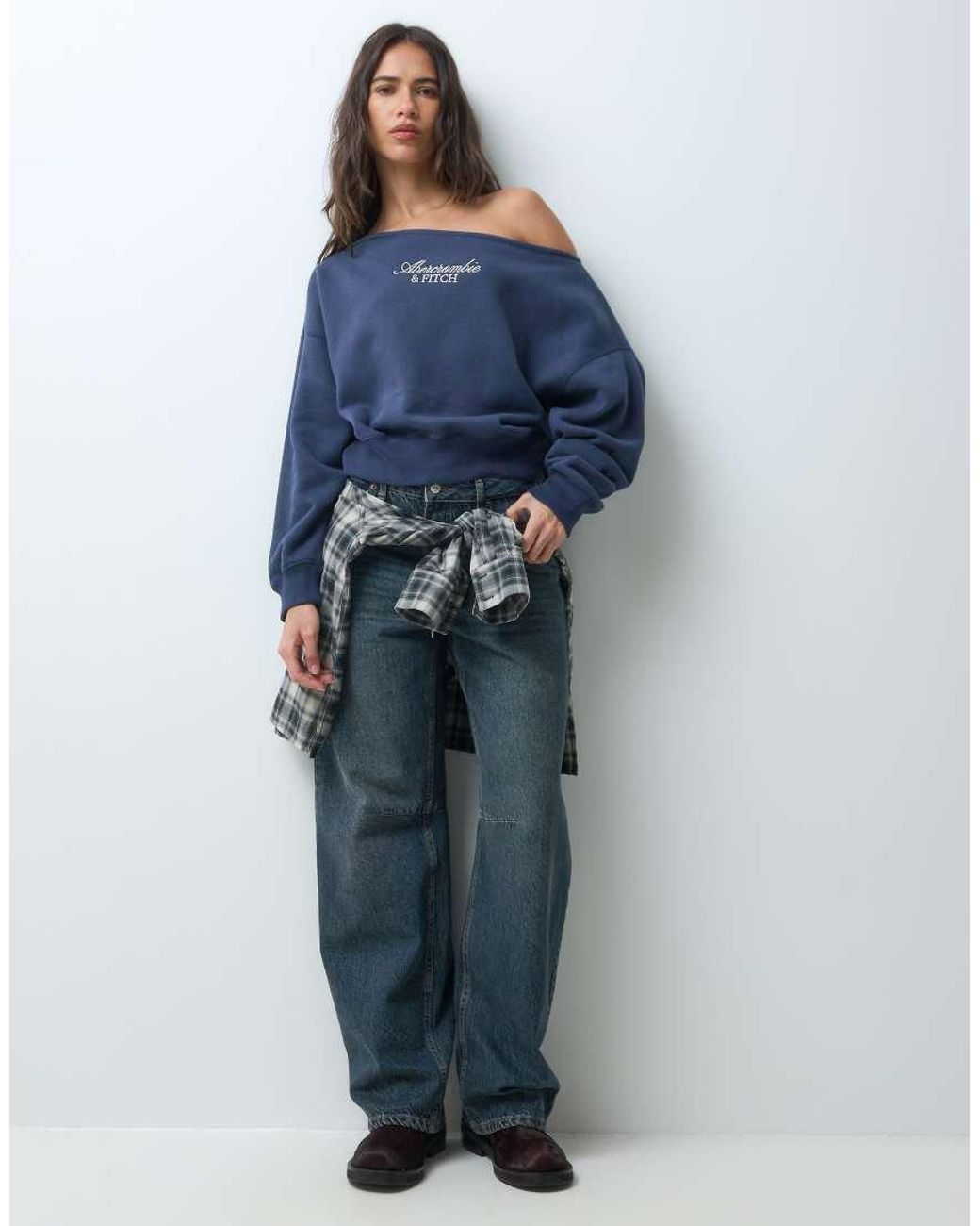 Abercrombie & Fitch Blue Front Logo Off Shoulder Sweatshirt