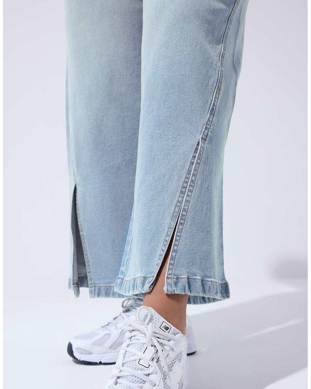 Yours Clothing Blue Split Hem Wide Leg Jeans