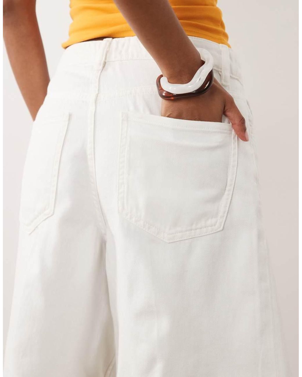 Mango White 100% Cotton Denim Bermuda Short