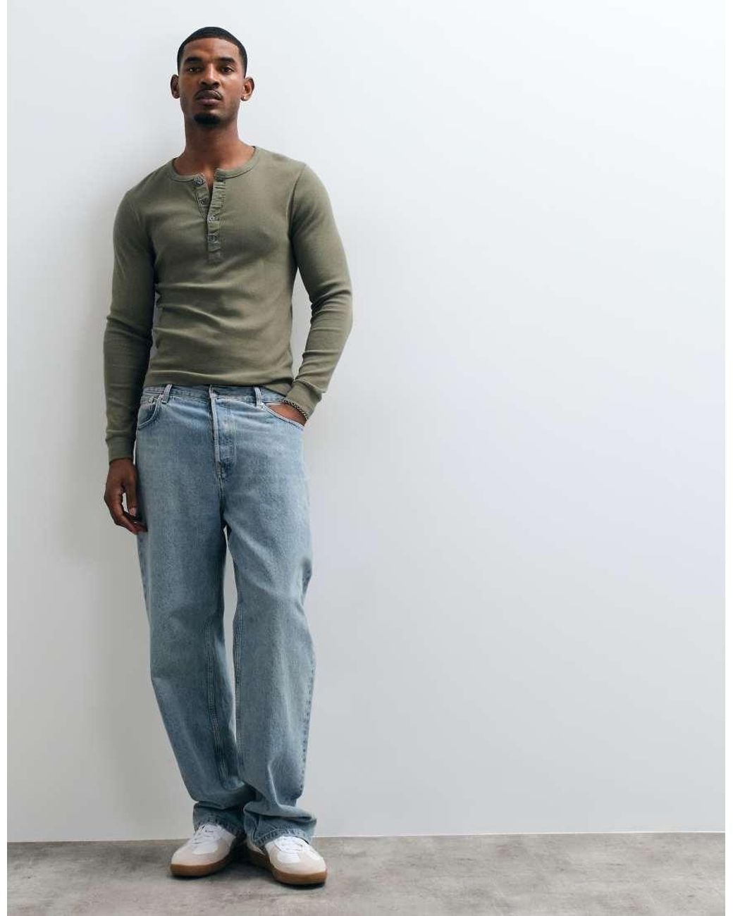 Abercrombie & Fitch Green Slim Fit Long Sleeve Ribbed Henley Top for men