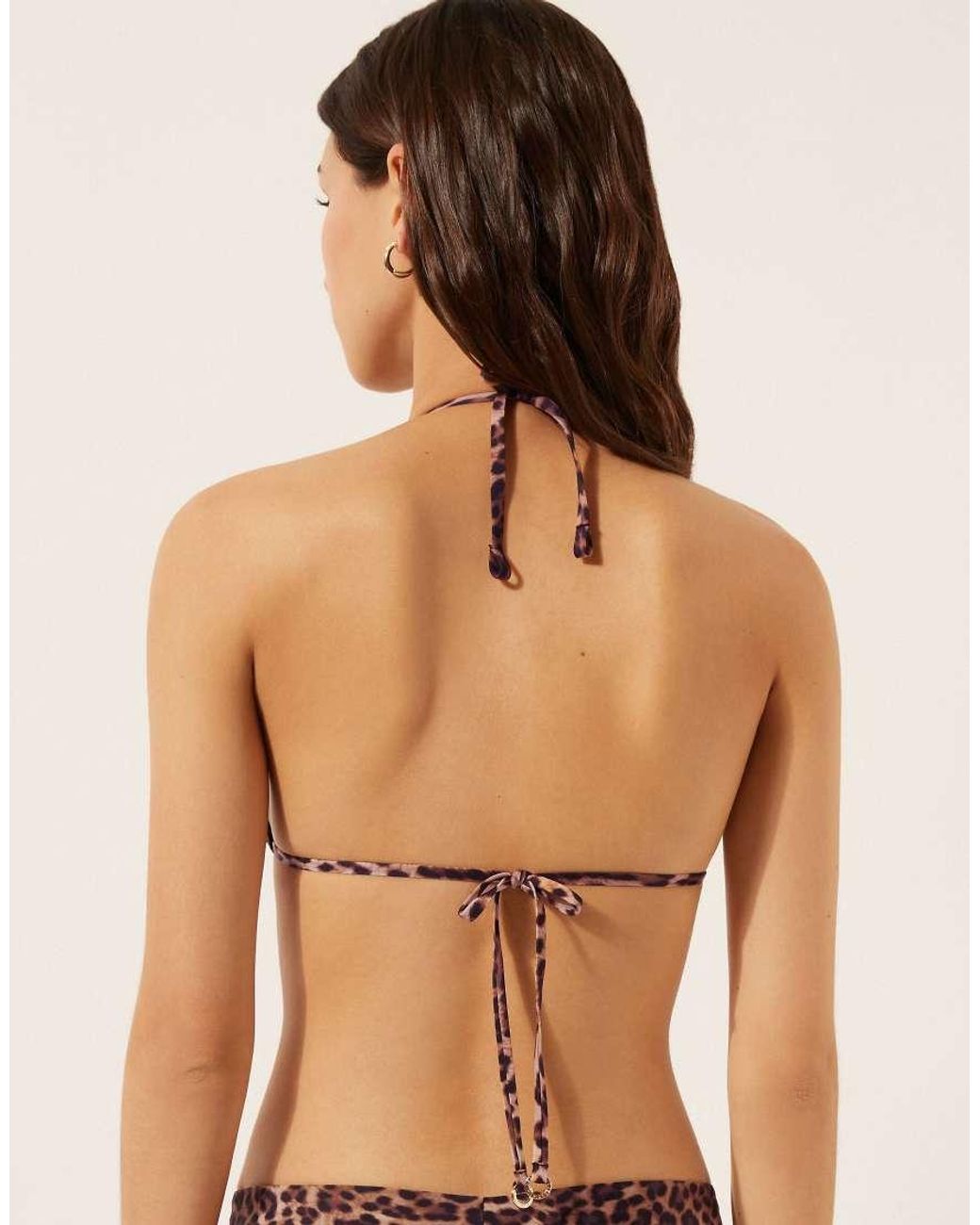Calzedonia Brown Triangle Bikini Top Animalier