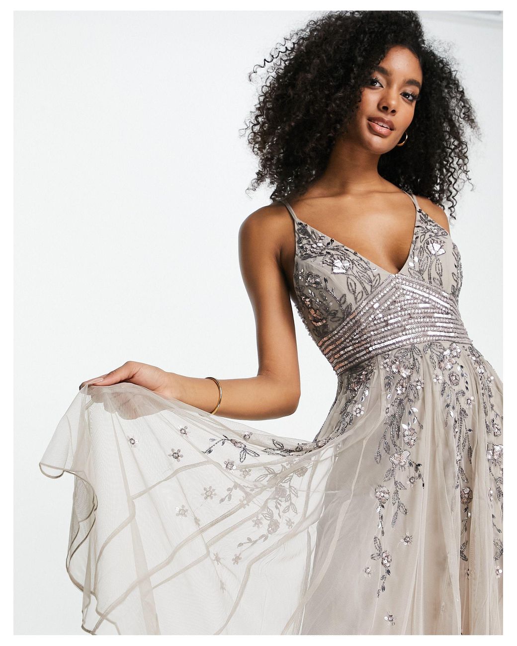 Asos design strappy midi dress in delicate floral embellishment Clearance