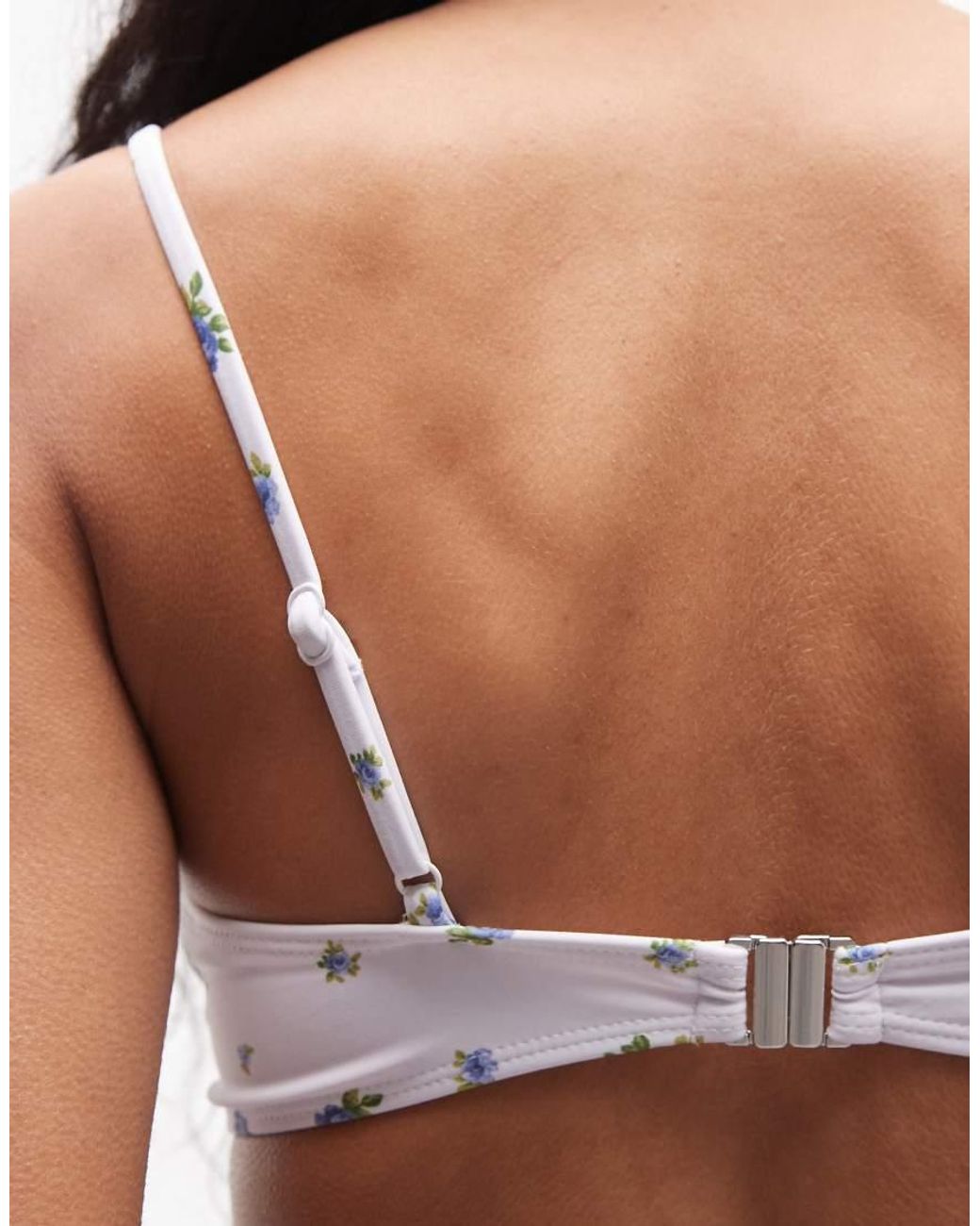 Daisy Street Brown Gingham Floral Contrast Cup Detail Bikini Top And Bottoms Set
