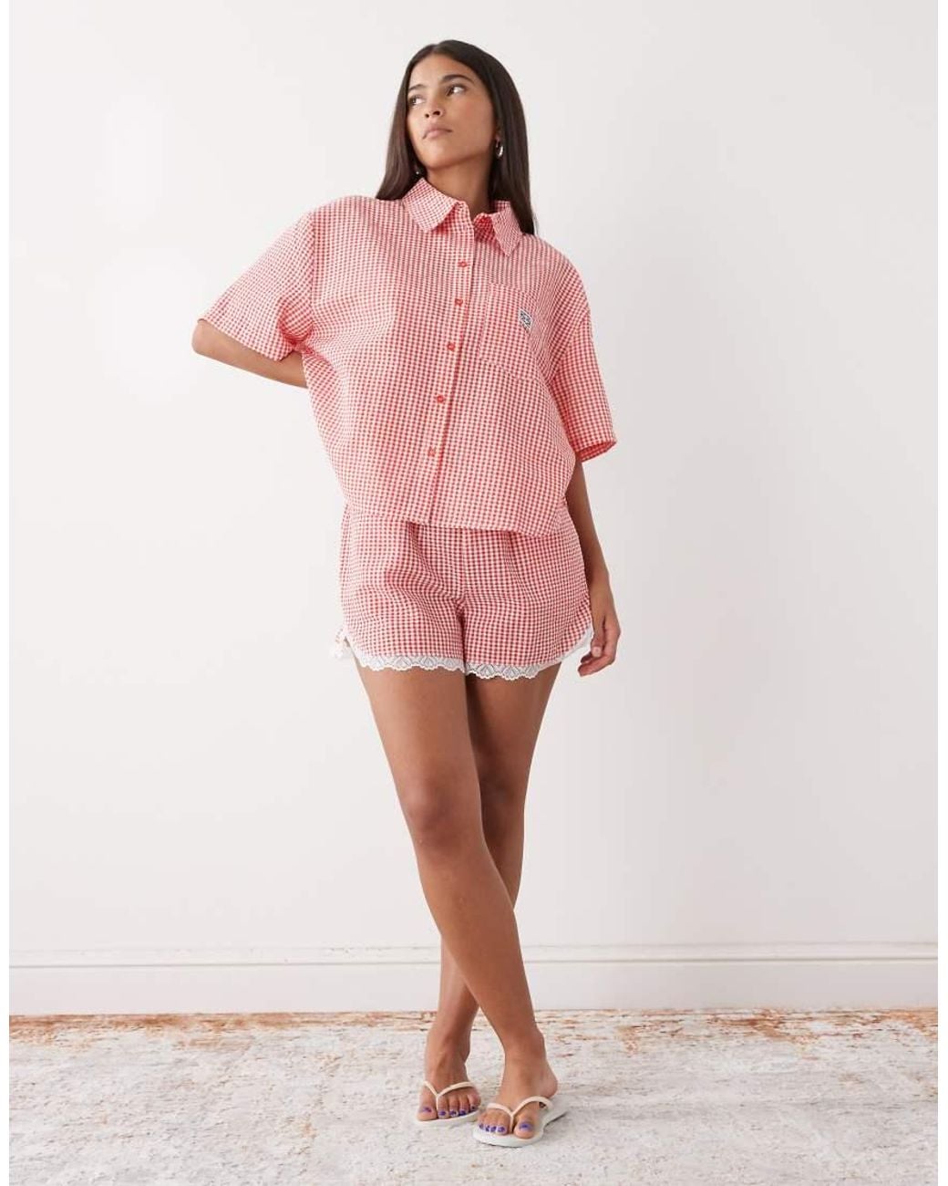 Noisy May Pink Seersucker Boxy Shirt Co-ord