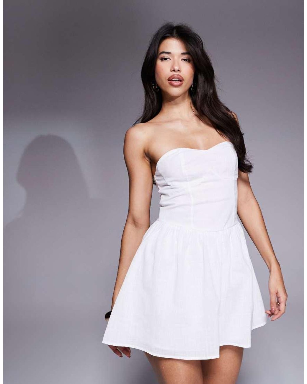 Missy Empire White Missy Empire Linen Look Bandeau Sweetheart Neckline Mini Skater Dress