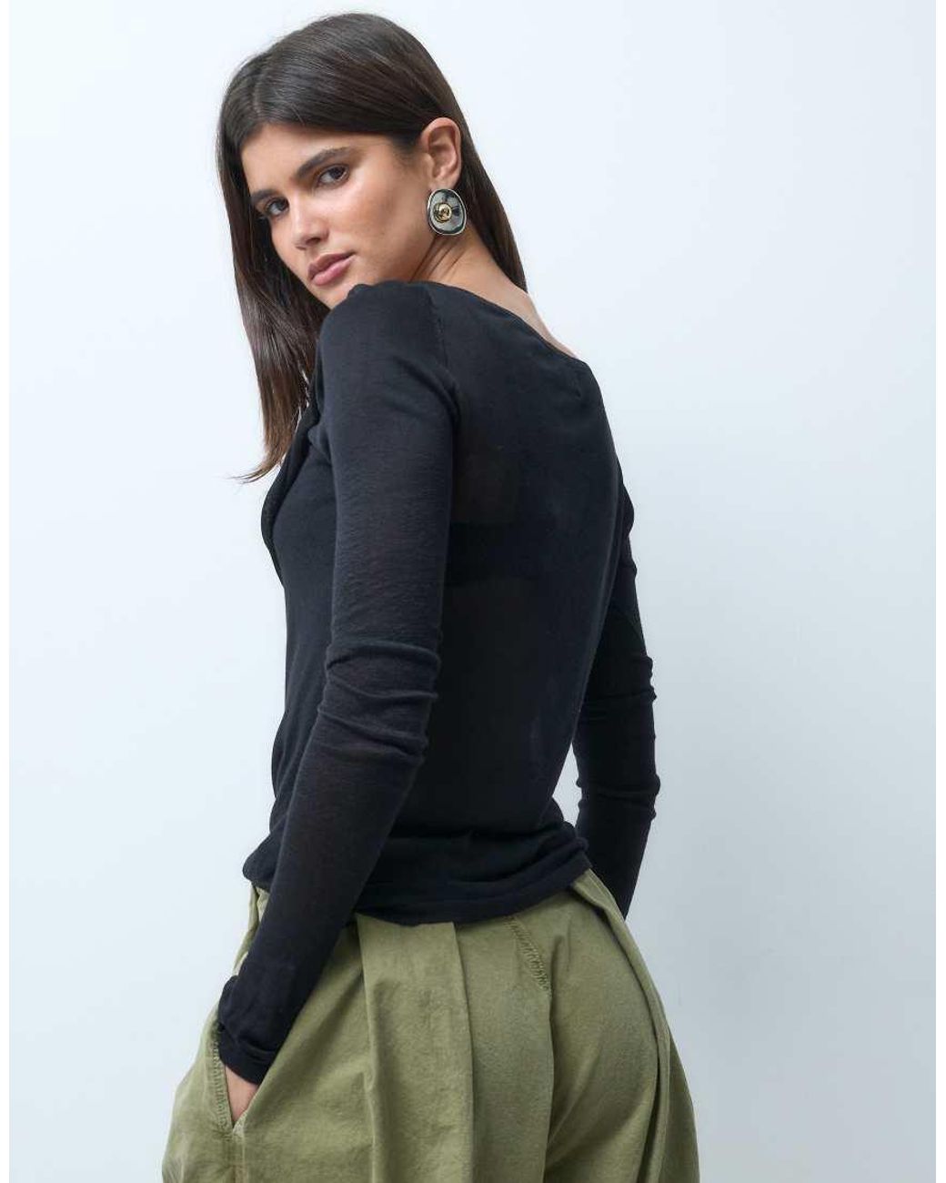 ASOS Black Fine Knit Cowl Neck Drape Top