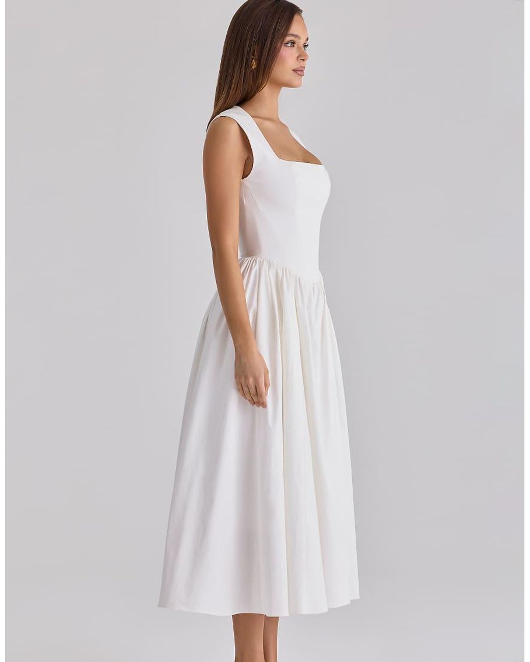 House Of Cb White Emmy Cotton Midi Sundress