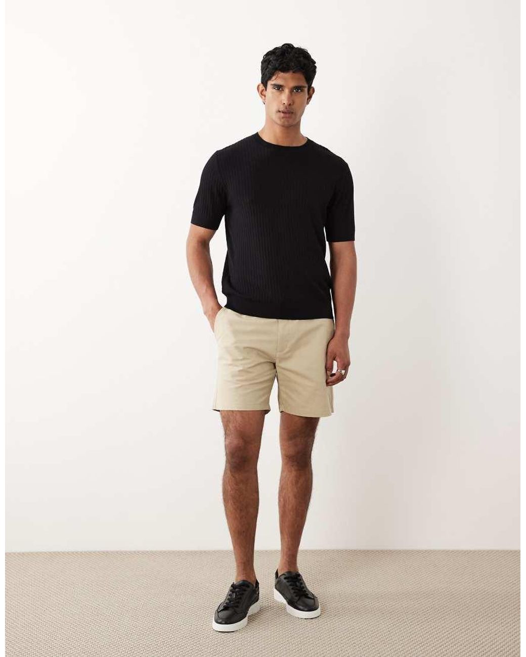 Mango Black Cotton Mix Draw String Shorts for men