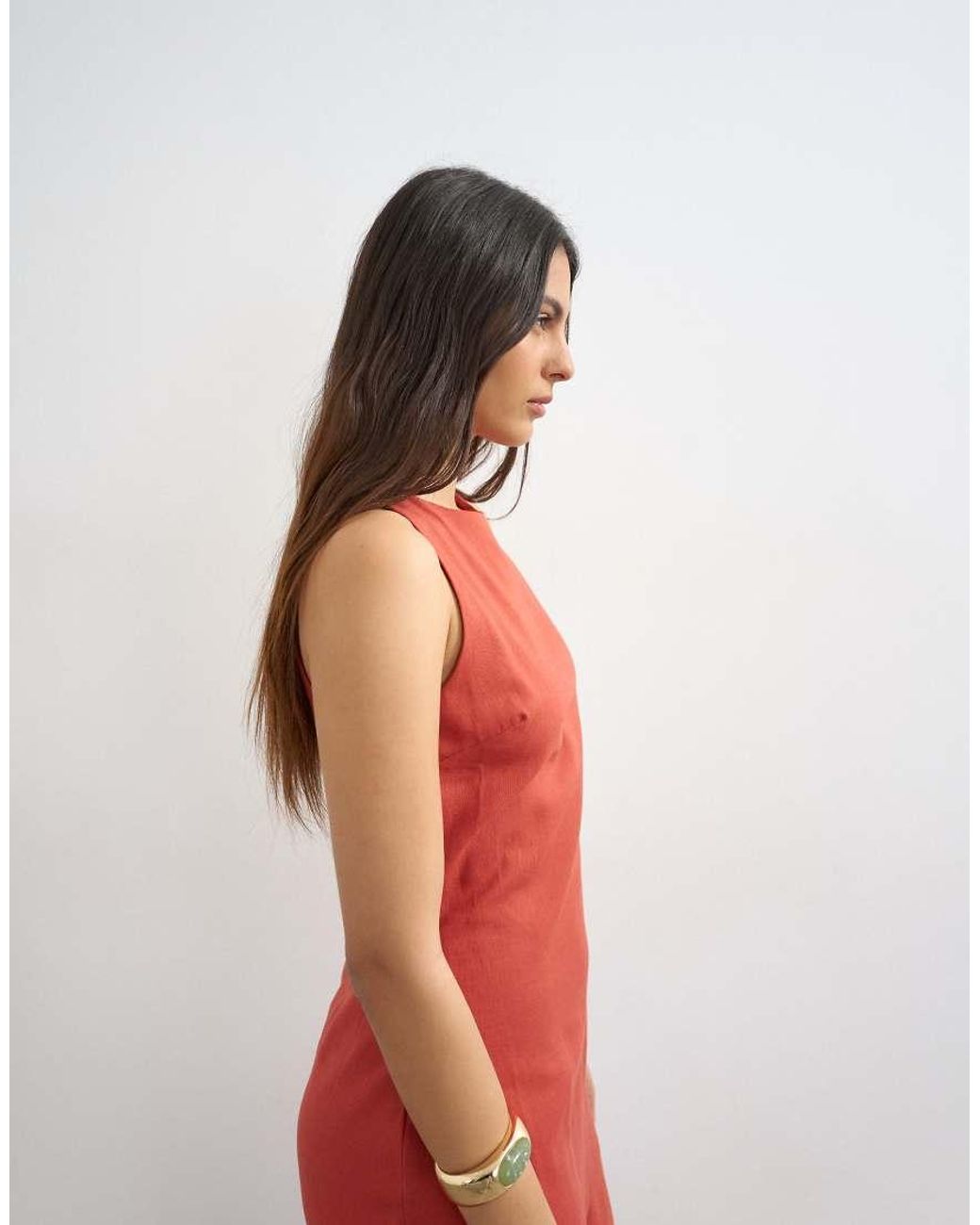 TOPSHOP Red Dropped Waist Full Circle Hem Midi Dress