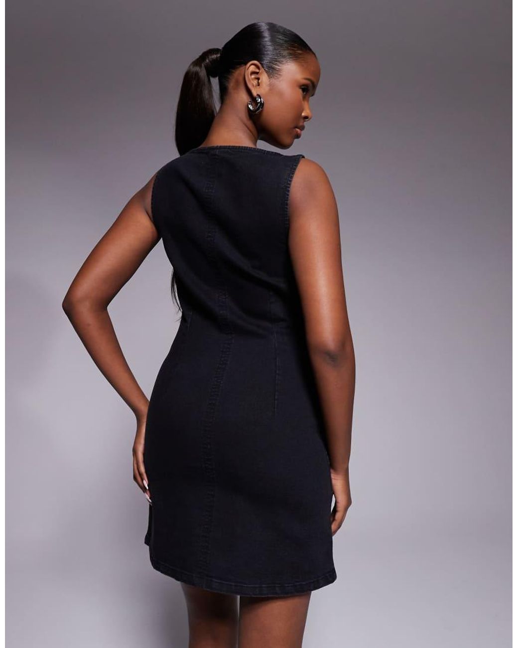 ASOS Blue Denim Slash Neck Bodycon Mini Dress