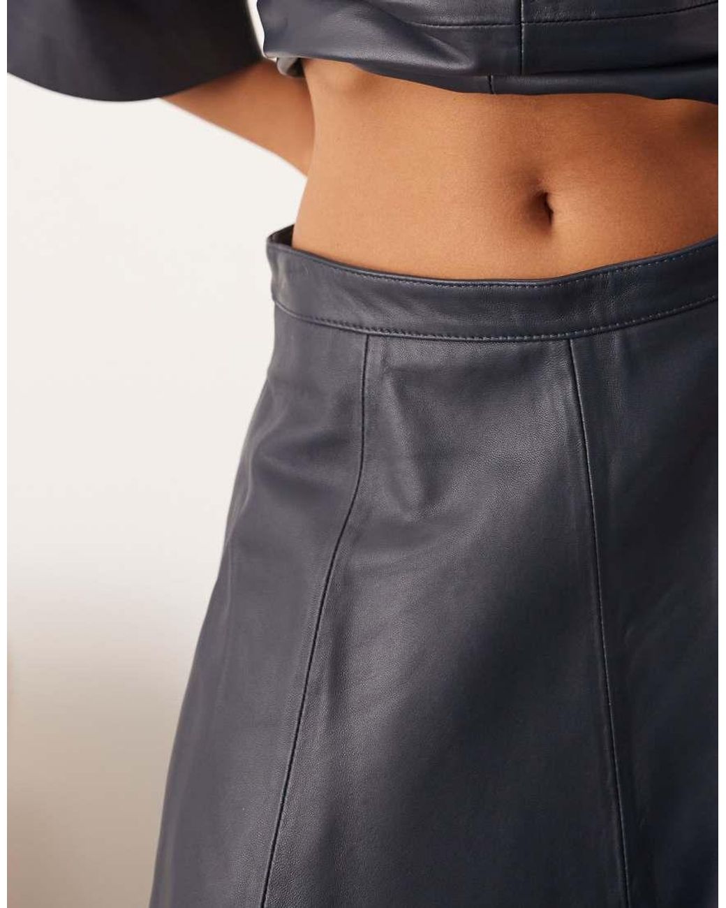 ARRANGE Blue Leather Full Circle Skirt