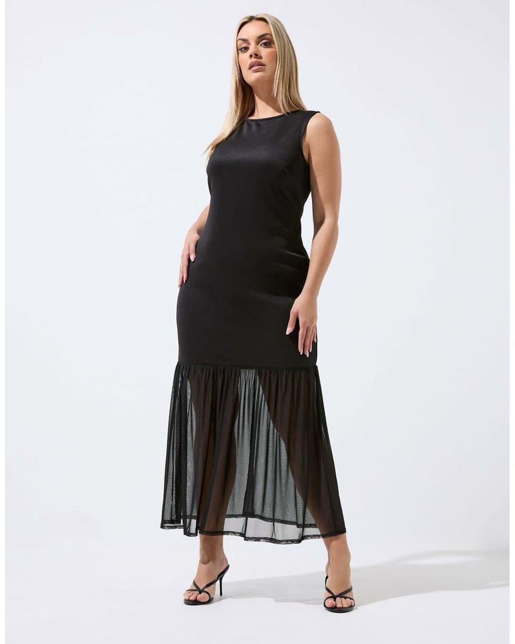 Yours Clothing Black Mesh Trim Maxi Dress