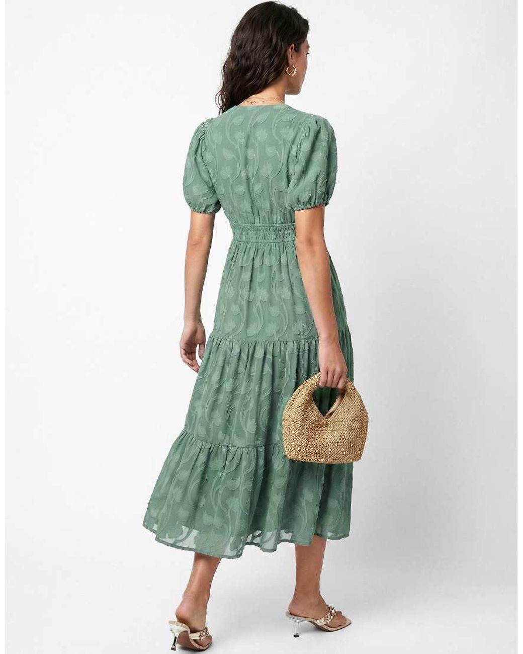Lovedrobe Green Short Sleeve Floral Burnout Midi Dress