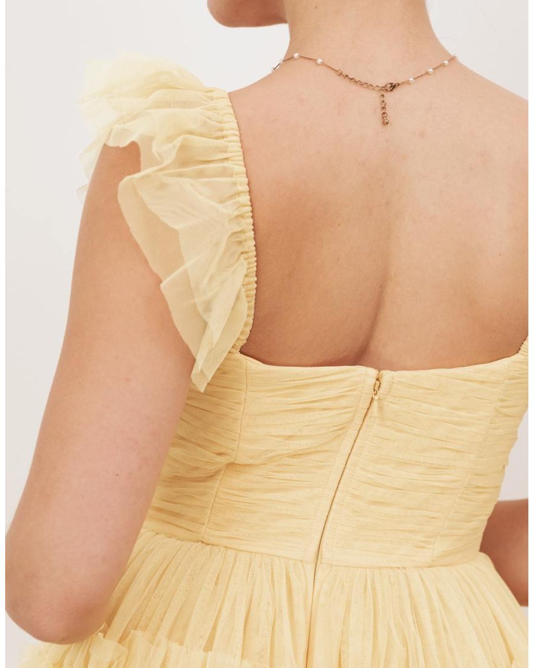 ANAYA Natural Square Neck Flutter Sleeve Frill Midaxi Dress