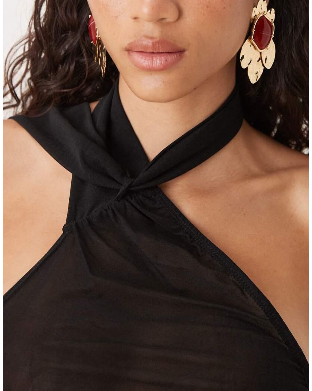 ASOS Black Sheer Slouchy Scarf Detail Asymmetric Top