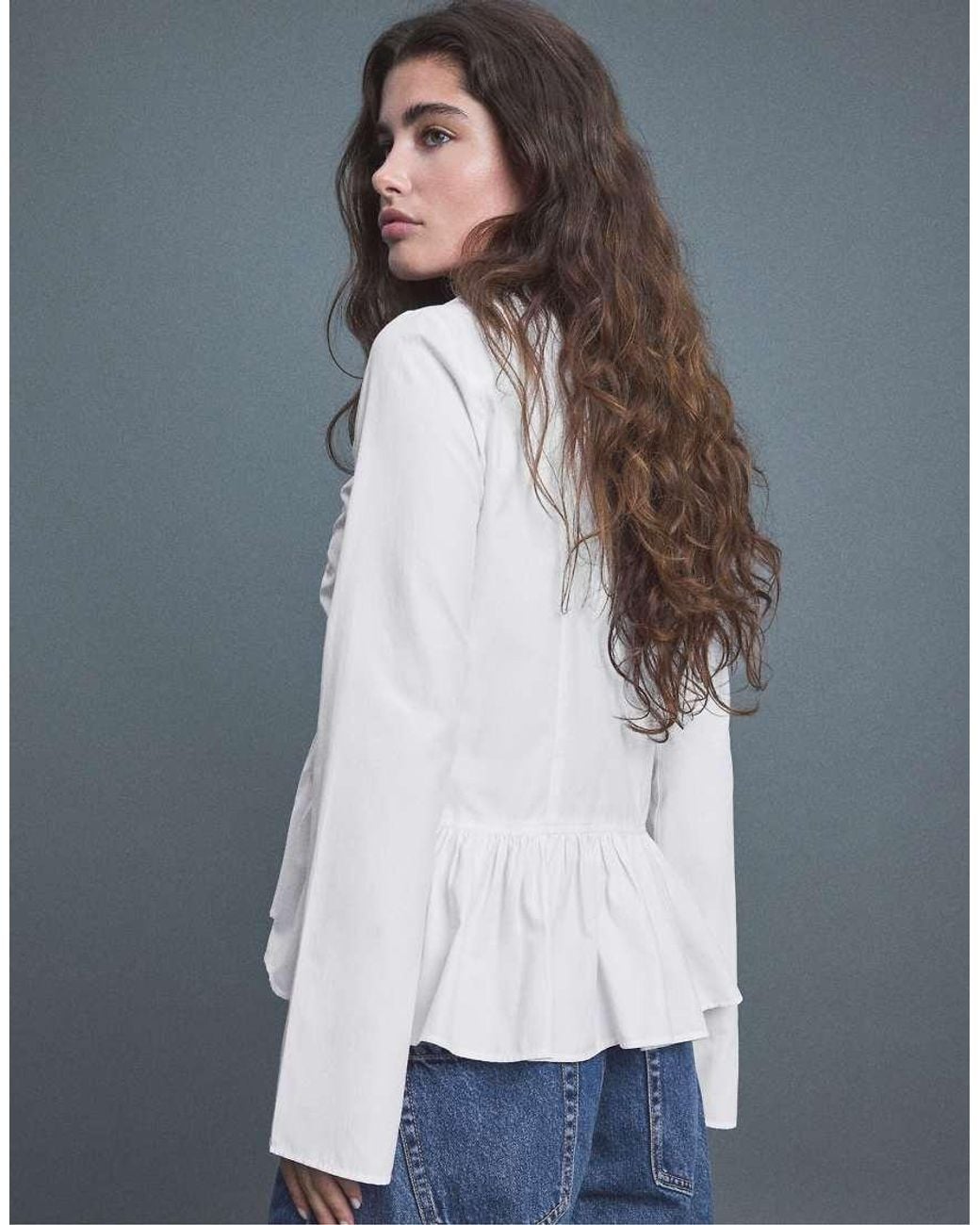 Stradivarius Blue Gathered Poplin Shirt