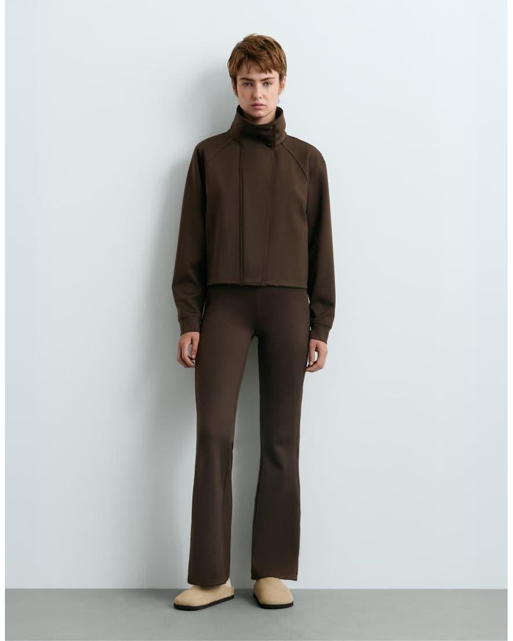 Oysho Black Neoprene-effect High Rise Flare Trousers