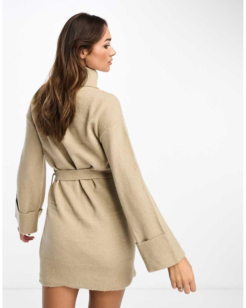 Vila White Roll Neck Mini Jumper Dress With Tie Waist