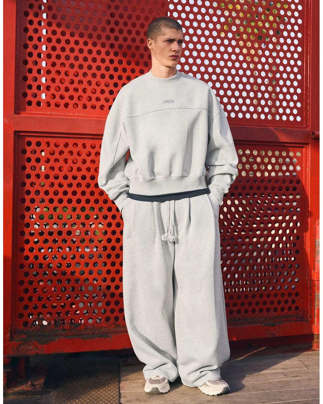 Bershka Gray Bonded Pleated Volume jogger Trousers for men